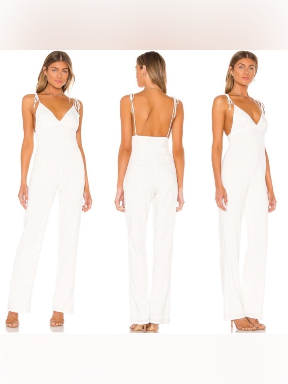 MAJORELLE XS Desert Jumpsuit In Ivory Revolve Linen Blend